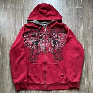 Y2k Cotton Red Zipper Hoodie